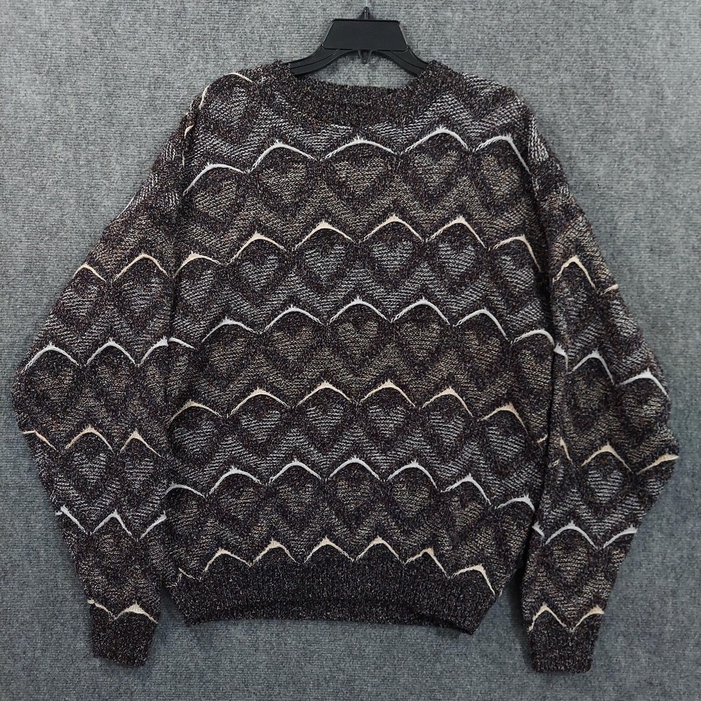 Vintage Waterfront Workshop Sweater Mens Large 3D Knit Geometric Crewneck USA